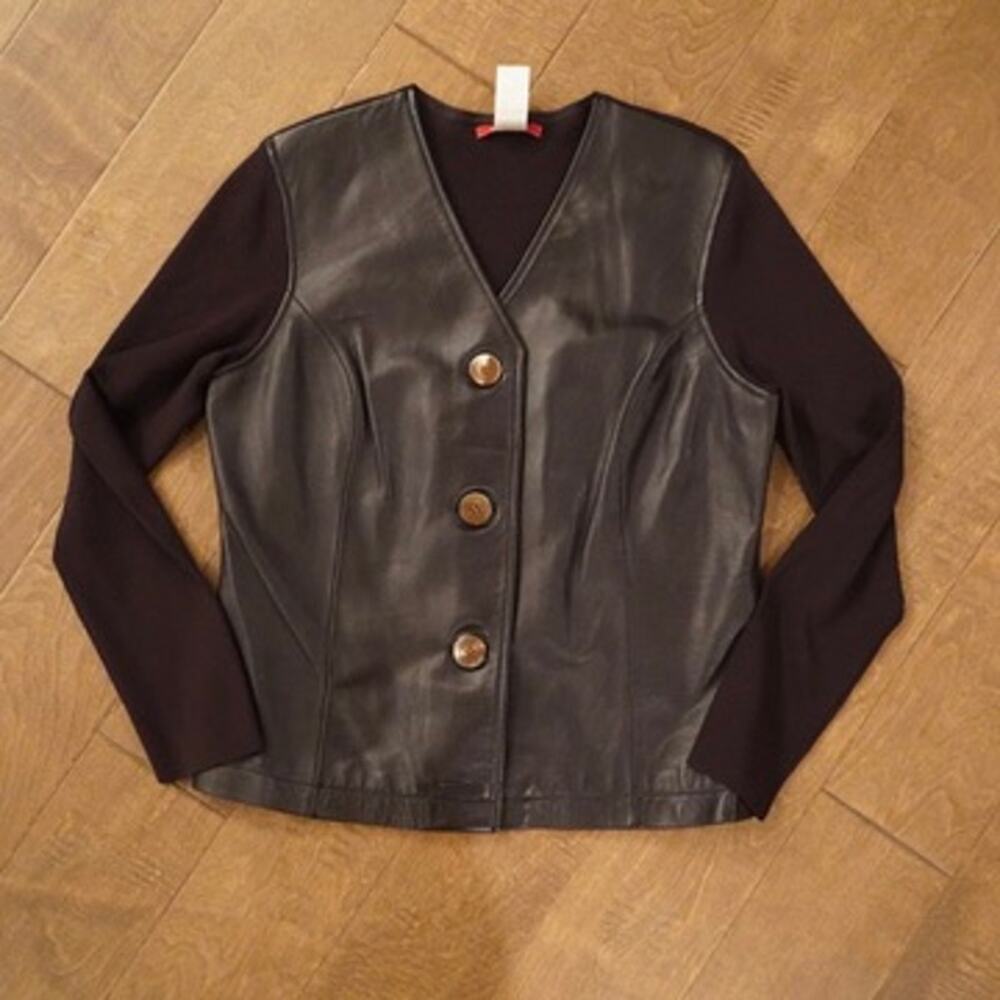 Anne Klein Long Sleeve Button Closure V Neck Jacket Brown Womens Size Medium